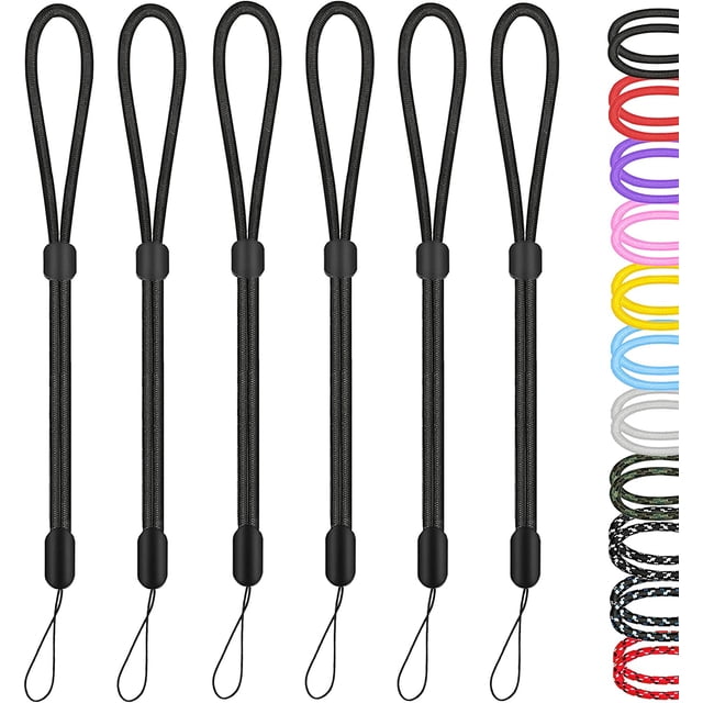ORUYROP Adjustable Nylon Wristlet Strap Lanyard, with Keychain String, Black & Multicolor, 9.5 inch, 6 Pack