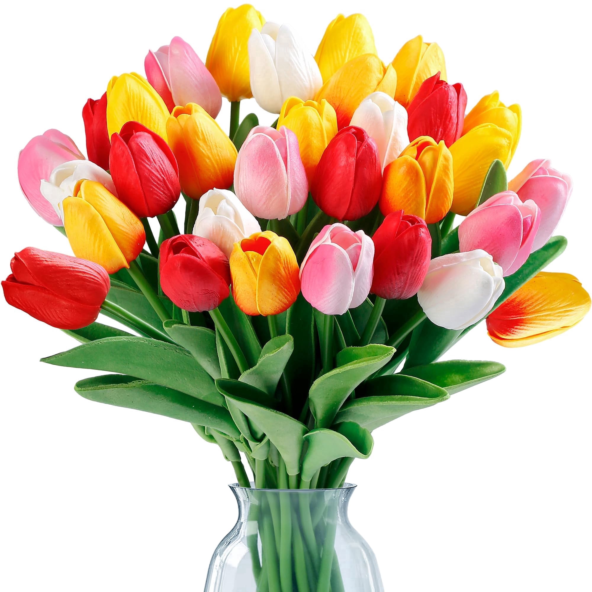 15 PCS Artificial Flowers Fake Tulips, Real Touch PU Faux Flower, Realistic Tulip Stems for Wedding Festival Party, Bouquet Floral for Office Indoor Decorations