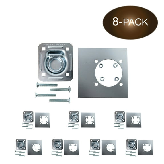 "EIGHT Recessed Tie-Down D-Rings, Square Trailer Cargo Tie-down Anchors,   Mounting Lock Plate   Installation Bolting Hardware Accessories - Carriage Bolts, Hex Nuts, Flat Washers"