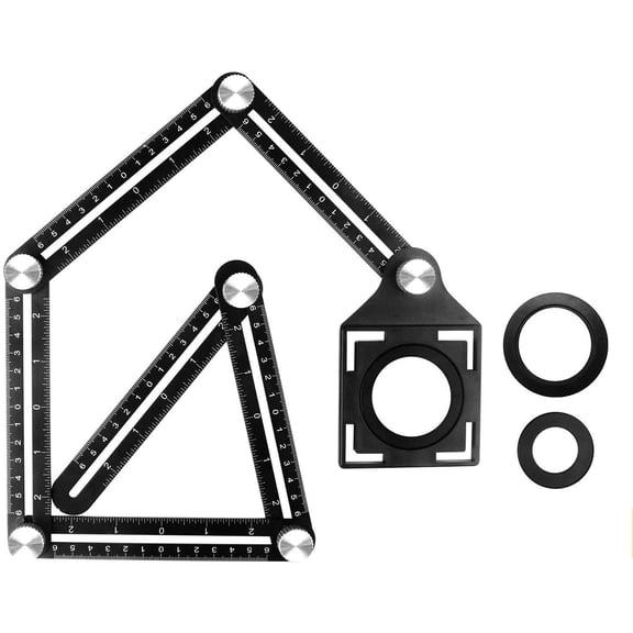 Buyohlic Multi Angle Measuring Ruler, 6-Sided Angle Measurement Tool with Hole Punch Locator, Aluminum Alloy Multi-Function Ruler