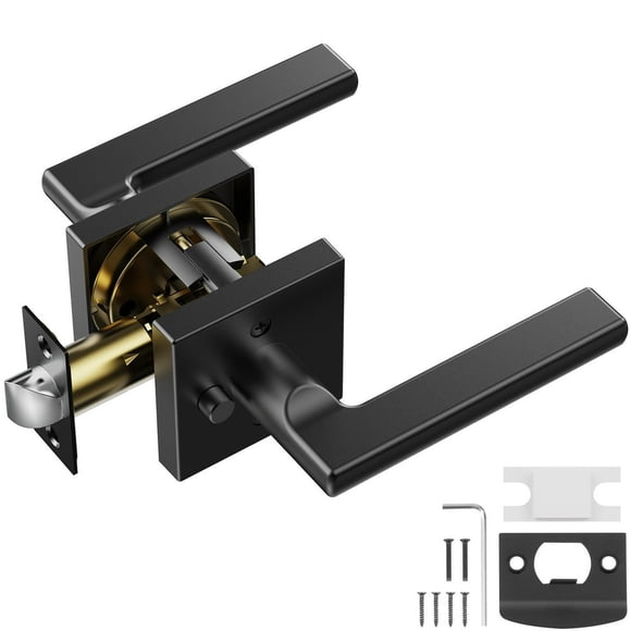 HLONK Privacy Door Handle with Lock 5 Pack Matte Black Door Lever Square Heavy Duty Interior Keyless Door Handles Reversible for Left Right Sided Doors for Bedroom and Bathroom Doors