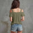 thumbnail image 4 of BILIKEYU Womens Casual Tops,&nbsp;Tie Front Tank Cap Sleeve Pleated Babydoll Blouse Cute Summer Shirts Loose Fit Flowy Going Out Vacation Beach Wear, Green, 4 of 5