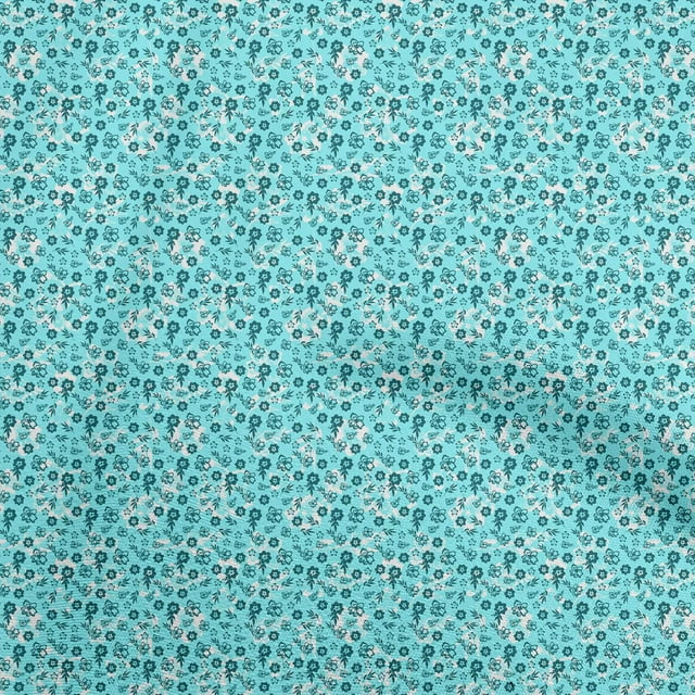 oneOone Velvet Turquoise Green Fabric Floral Ditsy Craft Projects Decor Fabric Printed By The Yard 58 Inch Wide