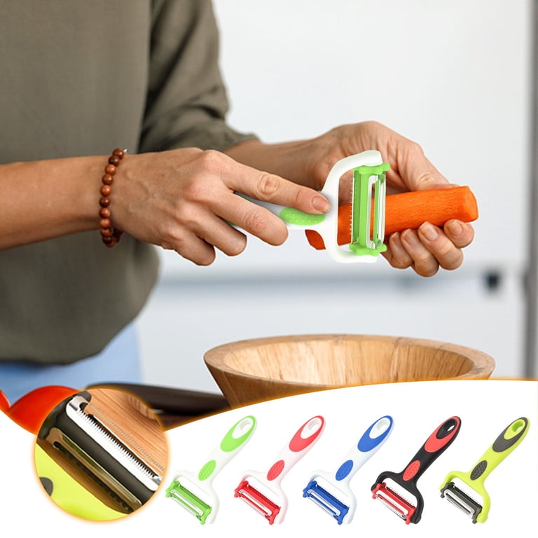 DenSan Stainless Steel Julienne & Vegetable Peeler - Dual Blade Multifunction Cutter (Silver)