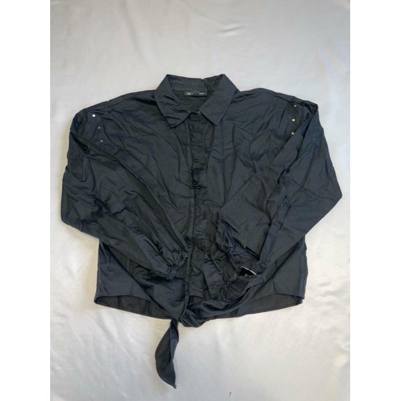 MSRP $60 Inc International Concepts Ruffled Tie-Front Blouse Black Size Medium