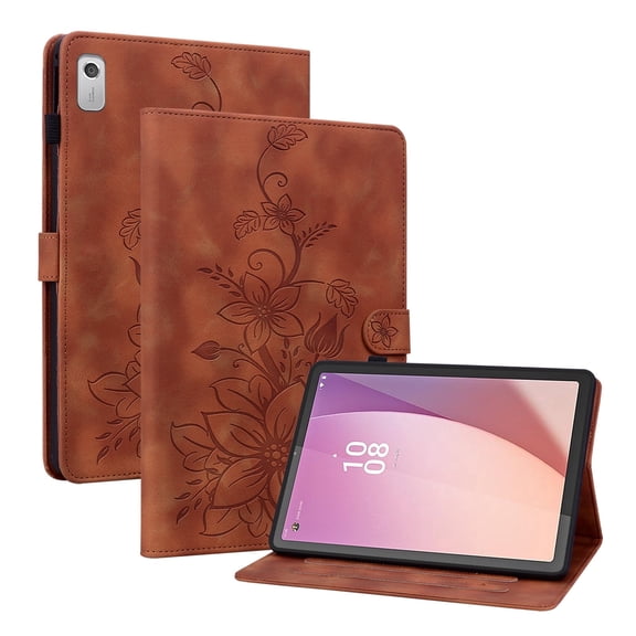 XYX for Lenovo Tab M9 9.0 Inch 2023 TB-310FU Case, PU Leather Slim Folio with Multi-Angle Stand, Brown Lily Flower