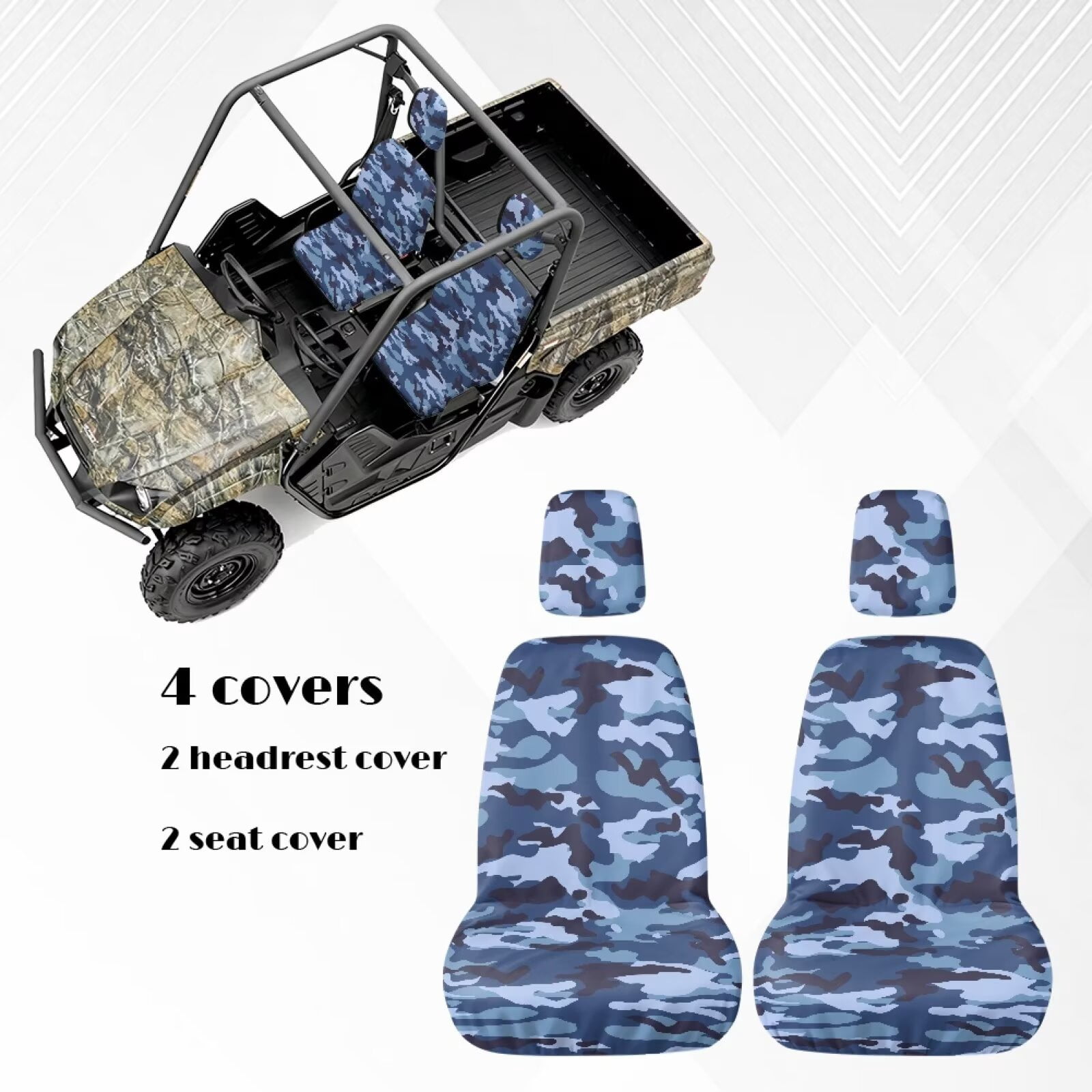 KUIFORTI Blue Camouflage UTV Seat Covers Full Protection Seats Cover with Headrest Covers Rhino UTV Accessories Compatible with Yamaha Rhino 700 660 450 2004-2021