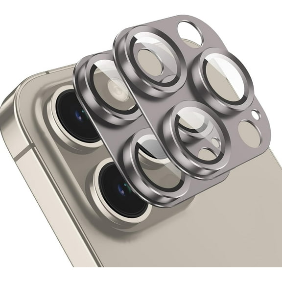 2 Pack for iPhone 15 Pro/iPhone 15 Pro Max Camera Lens Protector, [Drop Protection] 9H Tempered Glass Cover Screen Metal Ring Case Friendly Scratch Resist [Slightly Curve Defend]- Grey