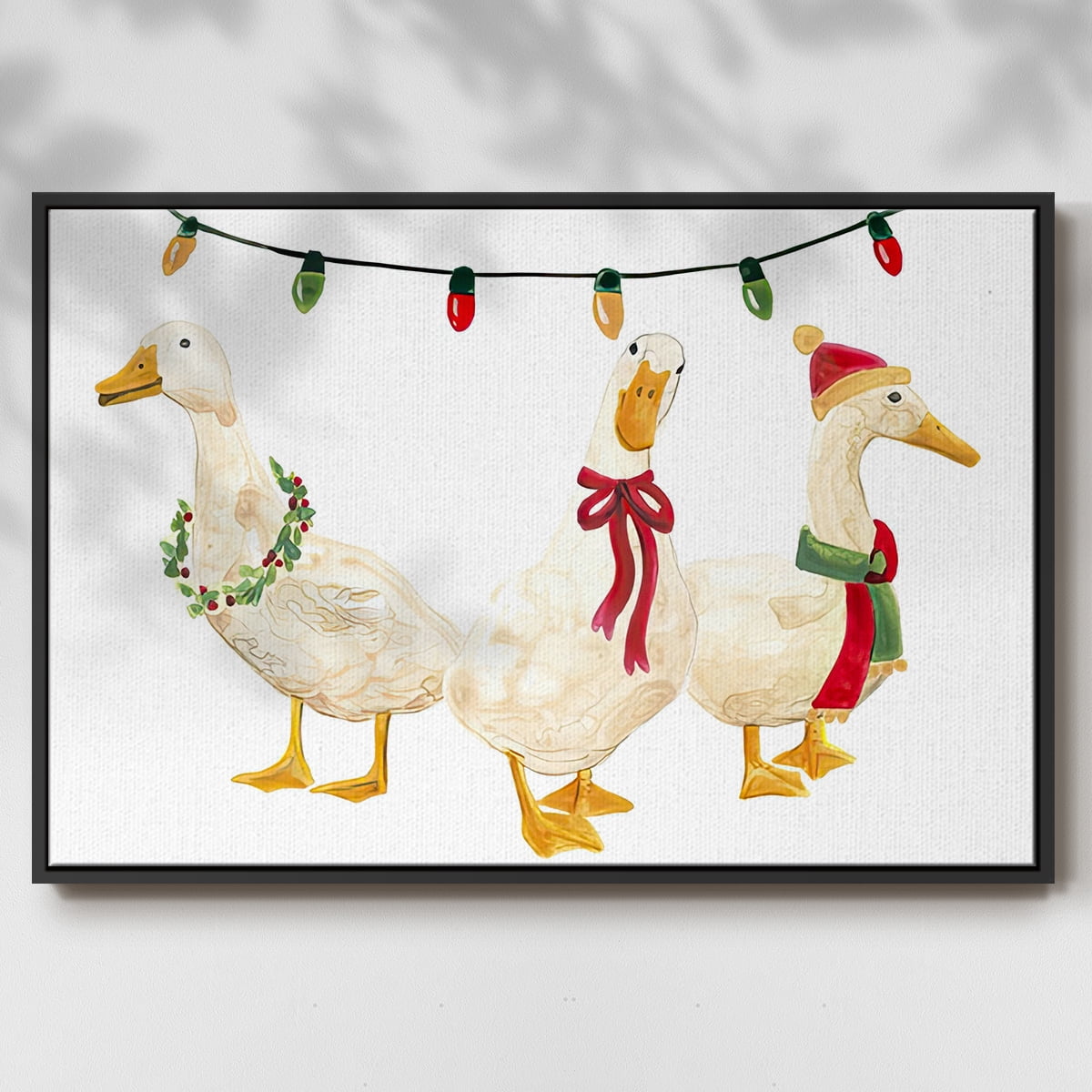 Merry Quackmas Collection A - Framed Gallery Wrapped Holiday Canvas - 17 x 25 - Black Frame
