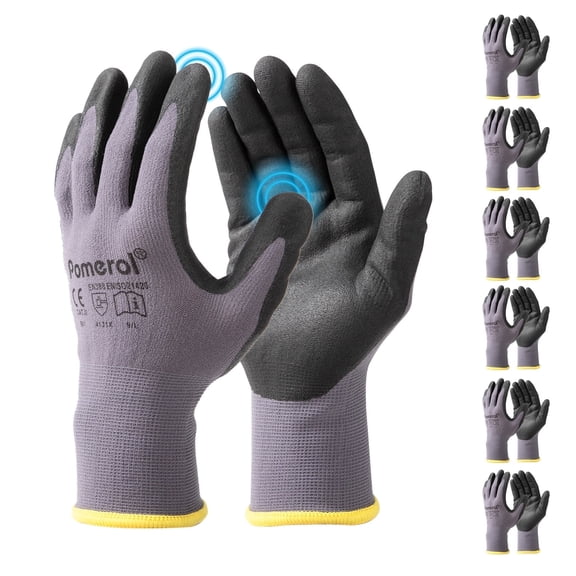 Safety Work Gloves -6 Pairs,Seamless Knit Glove with Polyurethane Coated Smooth Grip on Palm & Fingers, for Men and Women-m