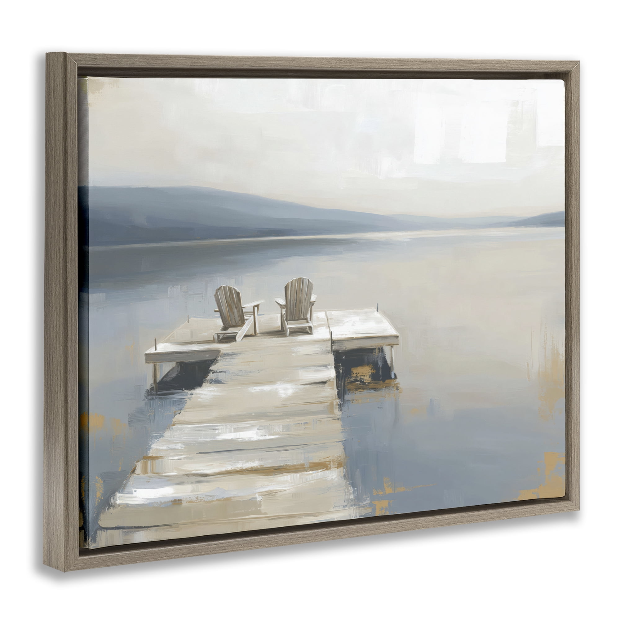 Stupell Industries Adirondack Chairs on Pier Brown Framed Floater Canvas Wall Art, design by Kim Curinga