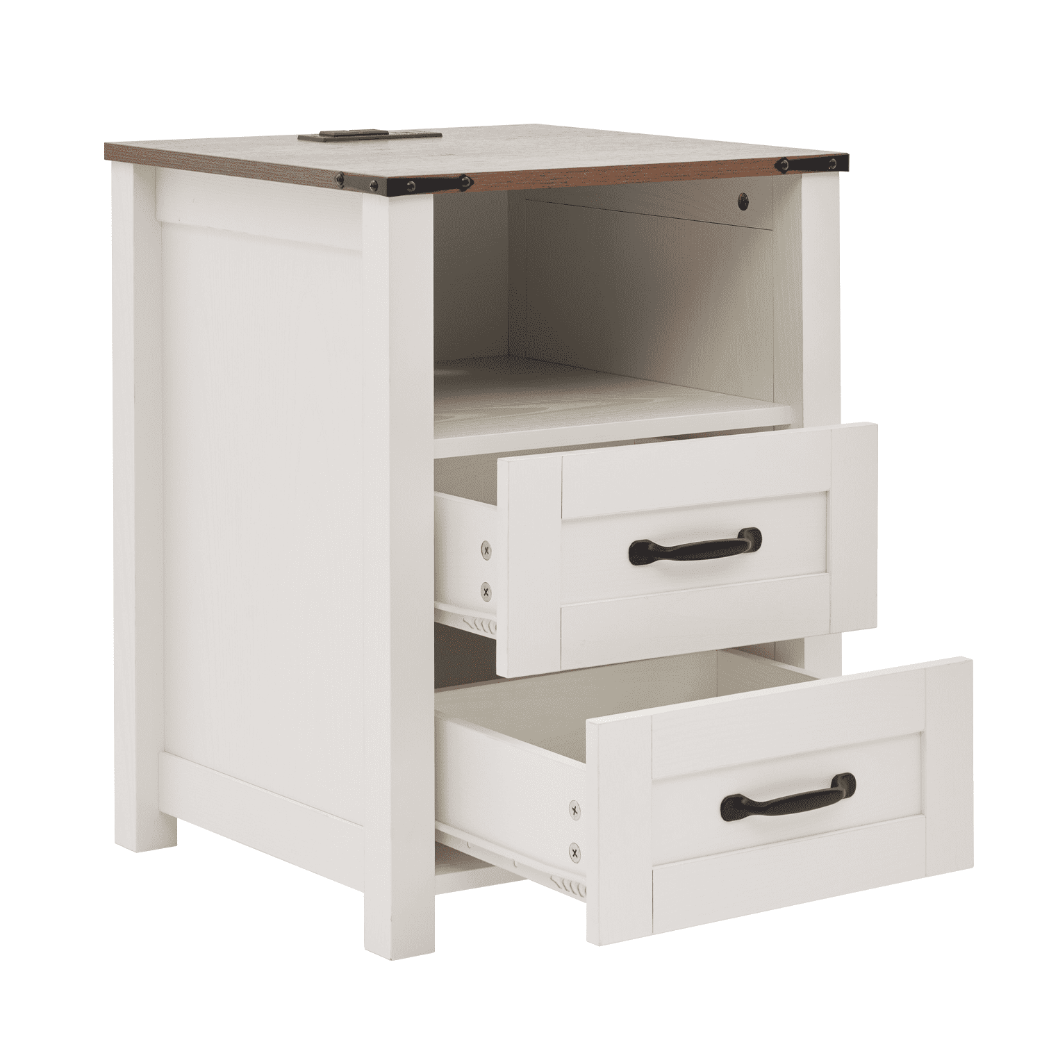 Nightstand with Charging Station,Side Table with 2 Drawers Storage Cabinet for Bedroom, Living Room, White