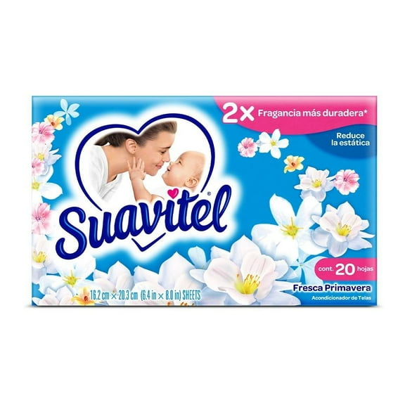Hojas para Secadora Suavitel Fresca Primavera Fragancia Dos Veces más Duradera 20 pzs