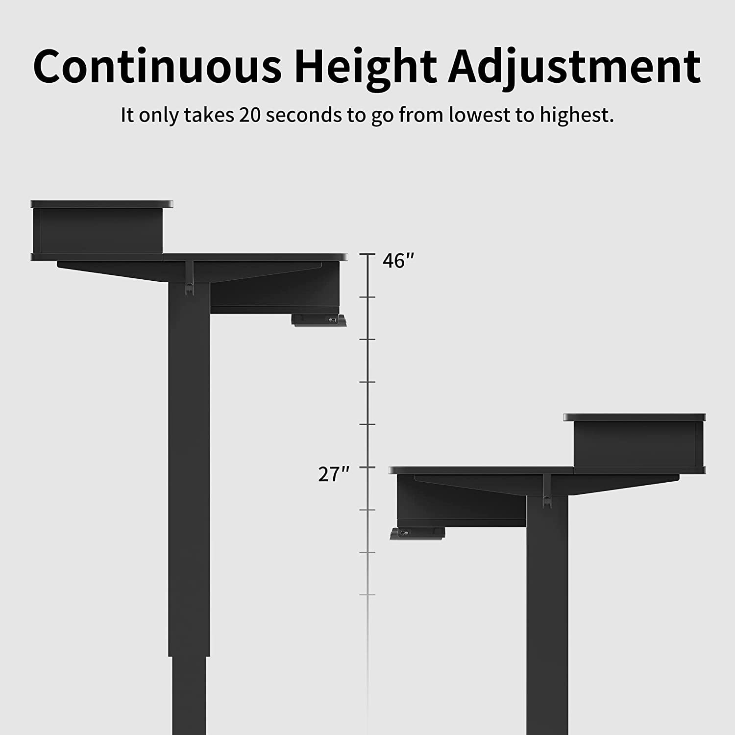 FEZIBO 48 x 24 Inch Height Adjustable Electric Standing Desk with 4 Drawers, Stand Up Table with Storage Shelf, Sit Stand Desk with Splice Board, Black Frame/Black Top