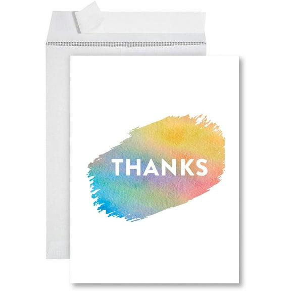 Koyal Wholesale Big Jumbo Thank You Card With Envelope 8.5 x 11 inch, Greeting Card, Thanks Rainbow Watercolor