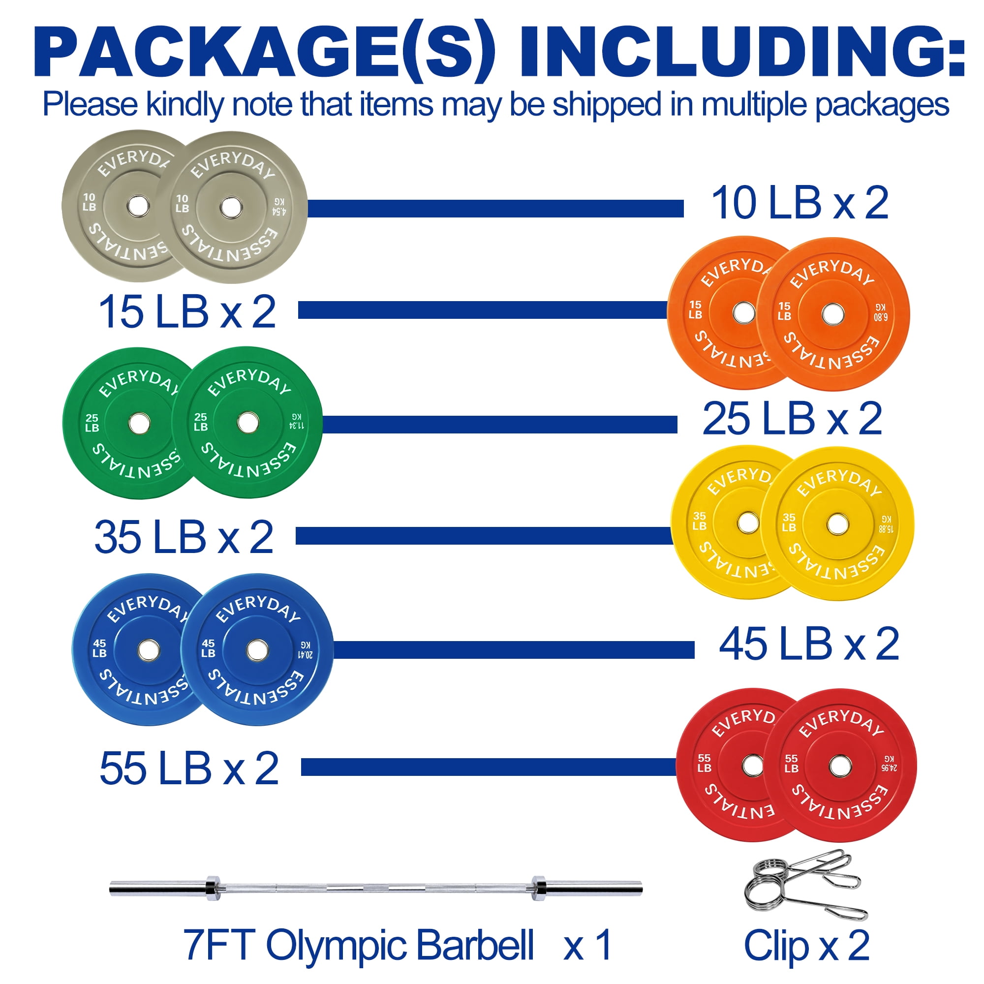 BalanceFrom 2" Olympic Bumper Plate Weight Plate Set with 7 ftBarbell