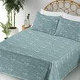 thumbnail image 3 of Ambesonne Marine Fitted & Flat Sheet with Shams 4 Pcs Set, Vintage History Shark Ocean, King, Cadet Blue White, 3 of 5