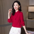 thumbnail image 5 of Camisas y blusas de seda auténtica con volantes para mujer, blusas de manga larga, blusas elegantes para oficina, primavera y otoño de 2022, 5 of 5
