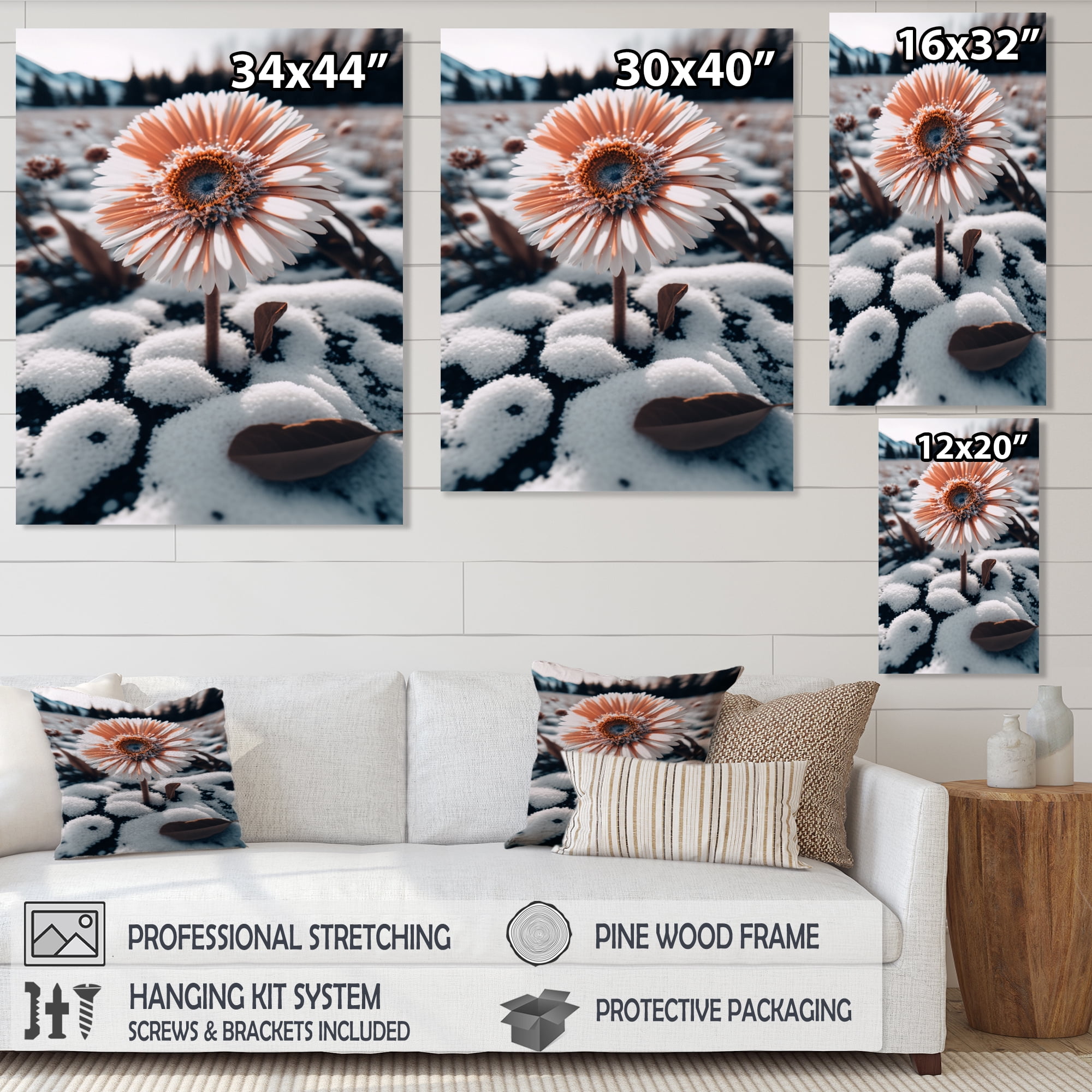 Designart A Blooming White Gerbera Flower In Winter Canvas Wall Art