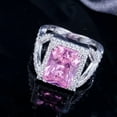 thumbnail image 2 of Pink Cubic Zirconia Princess Cut Wedding Banquet Finger Ring Jewelry Accessories, 2 of 7