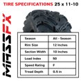 thumbnail image 3 of One Pair of MassFx P377 ATV/UTV Rear Tires 25x10-12 Rear Set of 2 25x10x12, 3 of 9