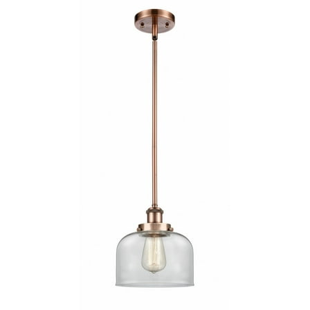 916-1S-AC-G72-Innovations Lighting-Bell - 1 Light Stem Hung Mini Pendant In Industrial Style-10 Inches Tall and 8 Inches Wide-Antique Copper