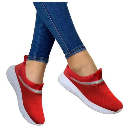 

Aayomet Platform Sneakers Single Shoes Women s Casual Mesh Flat Fashion Comfortable Breathable Shoes Women s Red 7.5