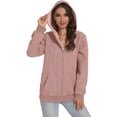 thumbnail image 4 of Women Oversized Hooded Zip Up Cardigan Sweatshirts Long Sleeve Hoodie Casual Lightweight Sweater Fashion Jacket, Dark Pink, S, 4 of 7