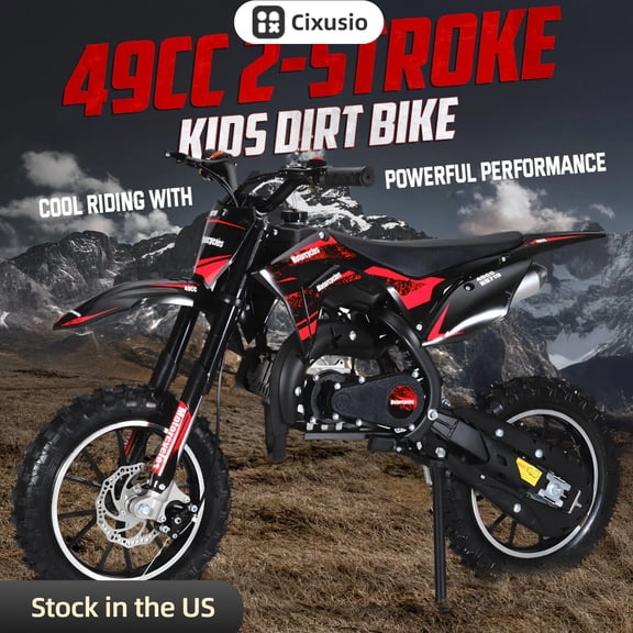 Cixusio Gasoline 49cc Dirt Bike for Kids, 2-Stroke Gas Power Mini Dirt Bike with Off-Rode Tire, Front Rear Disc Brakes, Up to 25 Mph, Max Load 330 LBS,Red
