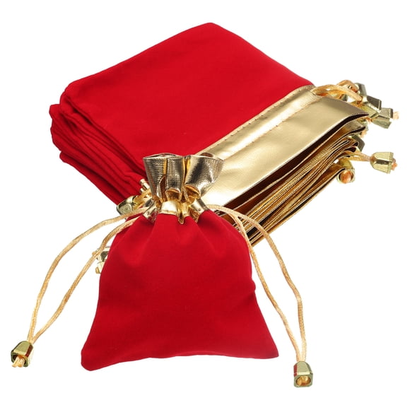 Uxcell 12 Pcs Bolsa de Terciopelo con Cierre de Cordón, Bolsas de Regalo de Terciopelo para Favor de Boda, Empaque de Caramelos, Rojo Dorado