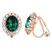 Yoursfs Green Clip on Earrings for Women Oval CZ Halo Clip Earring Austria Crystal Gold Plated Zircon Jewelry