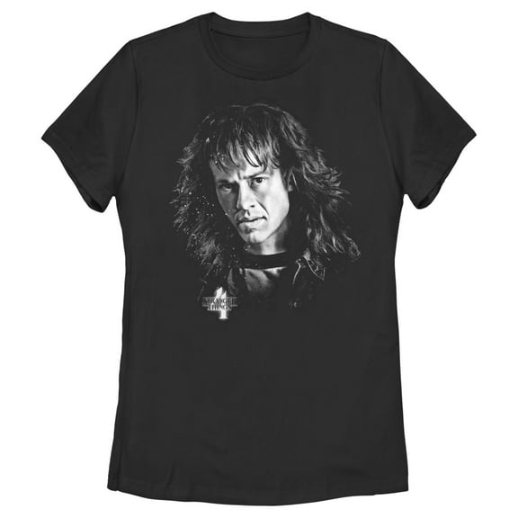 Netflix Women's Stranger Things Eddie Munson Black and White Graphic T-Shirt