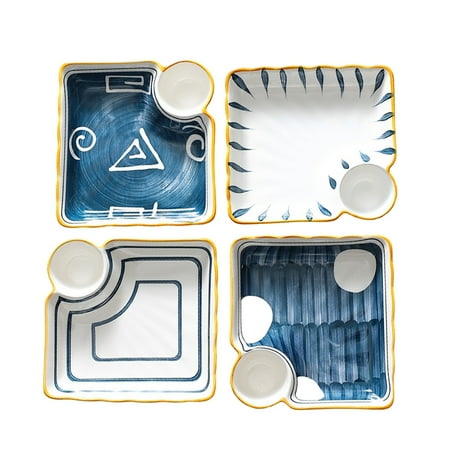 

NUOLUX 4 Pcs Practical Square Dumpling Sushi Dipping Plates French Fries Containers (Assorted Color)