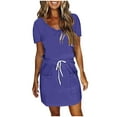 thumbnail image 2 of Teissuly Women's Fashion Solid Color Short Sleeve V-Neck Mid-Calf Dress, 2 of 5