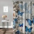 thumbnail image 2 of Orinice Blue Flower Butterfly Shower Curtain White Blue Floral Wildflower Vintage Botanical Wildflower Herb Spring Boho Modern Minimalist Rustic Farmhouse Fabric Bath Curtain with Hook 60x72, 2 of 7