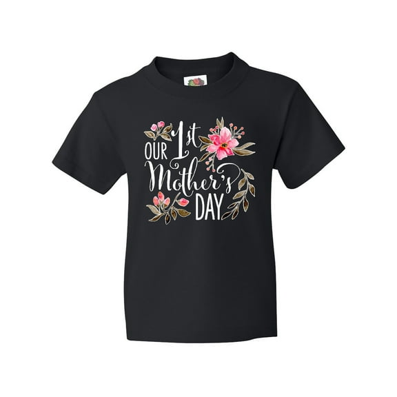 Inktastic Our First Mother's Day- pink flowers Youth T-Shirt