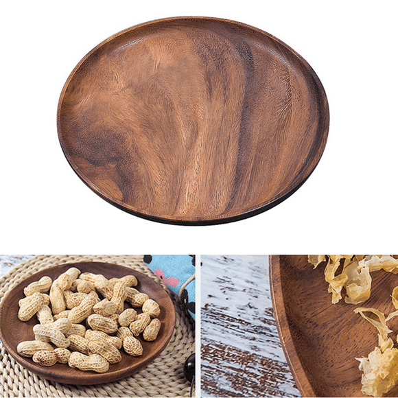 2X Round Solid Wood Board Whole Wood Fruit Plate Wooden Saucer Tea Plate Dessert Dinner Breakfast Plate