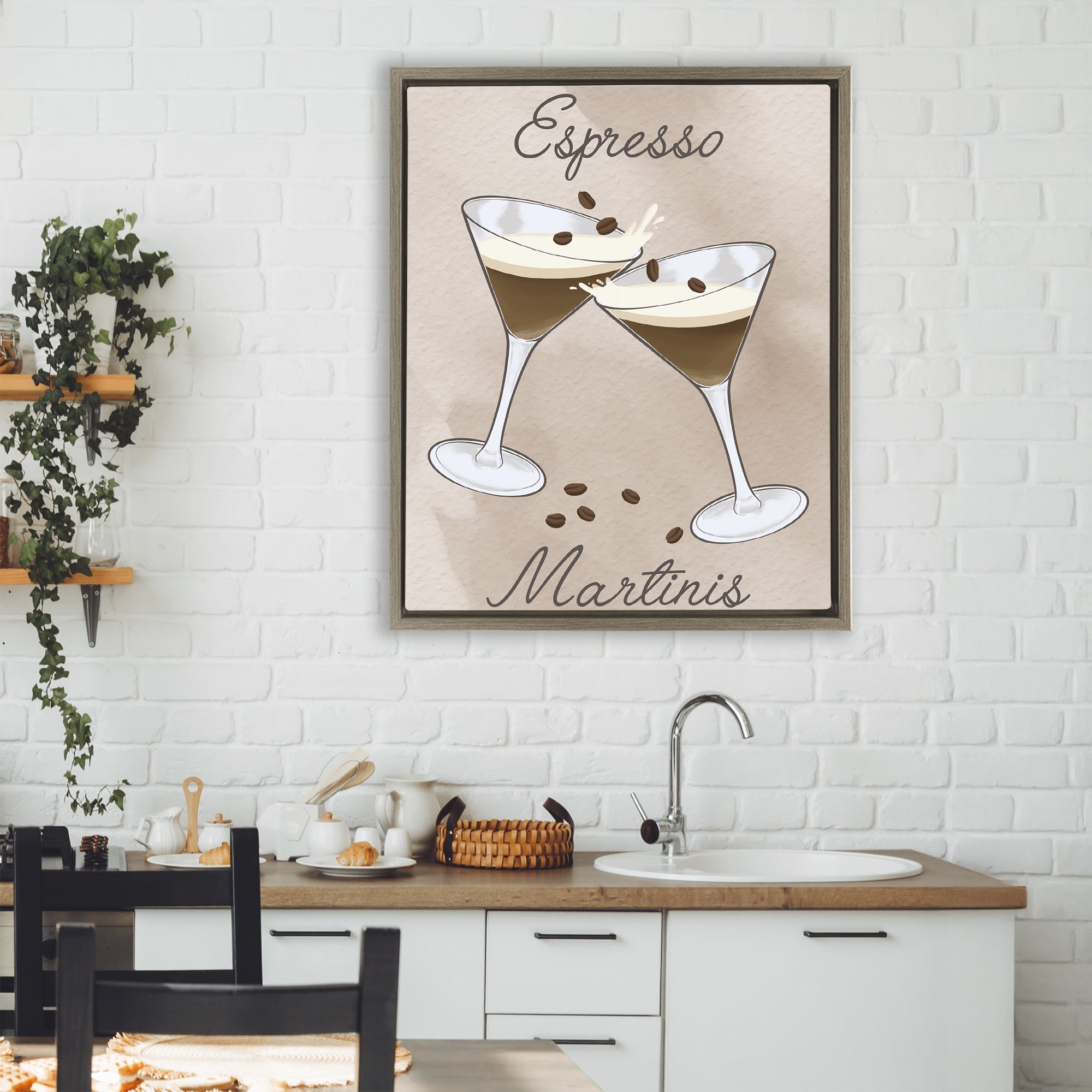 Stupell Industries Cheers Espresso Martinis Brown Framed Floater Canvas Wall Art, design by Marcus Prime