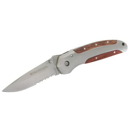 Winchester Knives 3in Wood Clip Serrated Folding