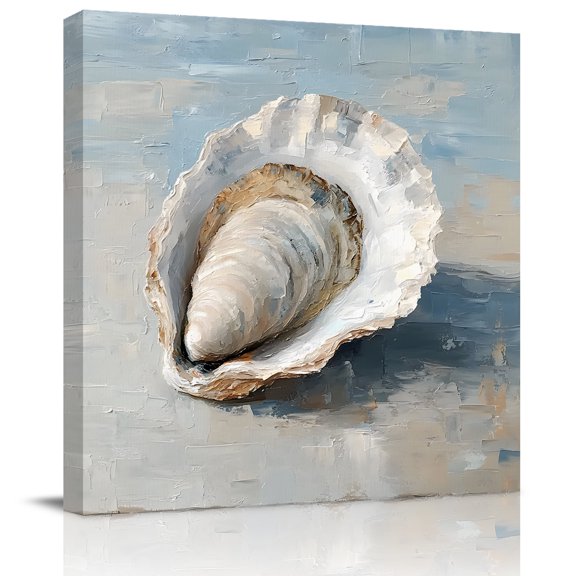 Beach Shell Blue Gradient Canvas Artwork Painting Art, Oil Painting Style Square Framed Wall Decorations Prints Picture for Bedroom Kitchen Living Room, 16x16 in