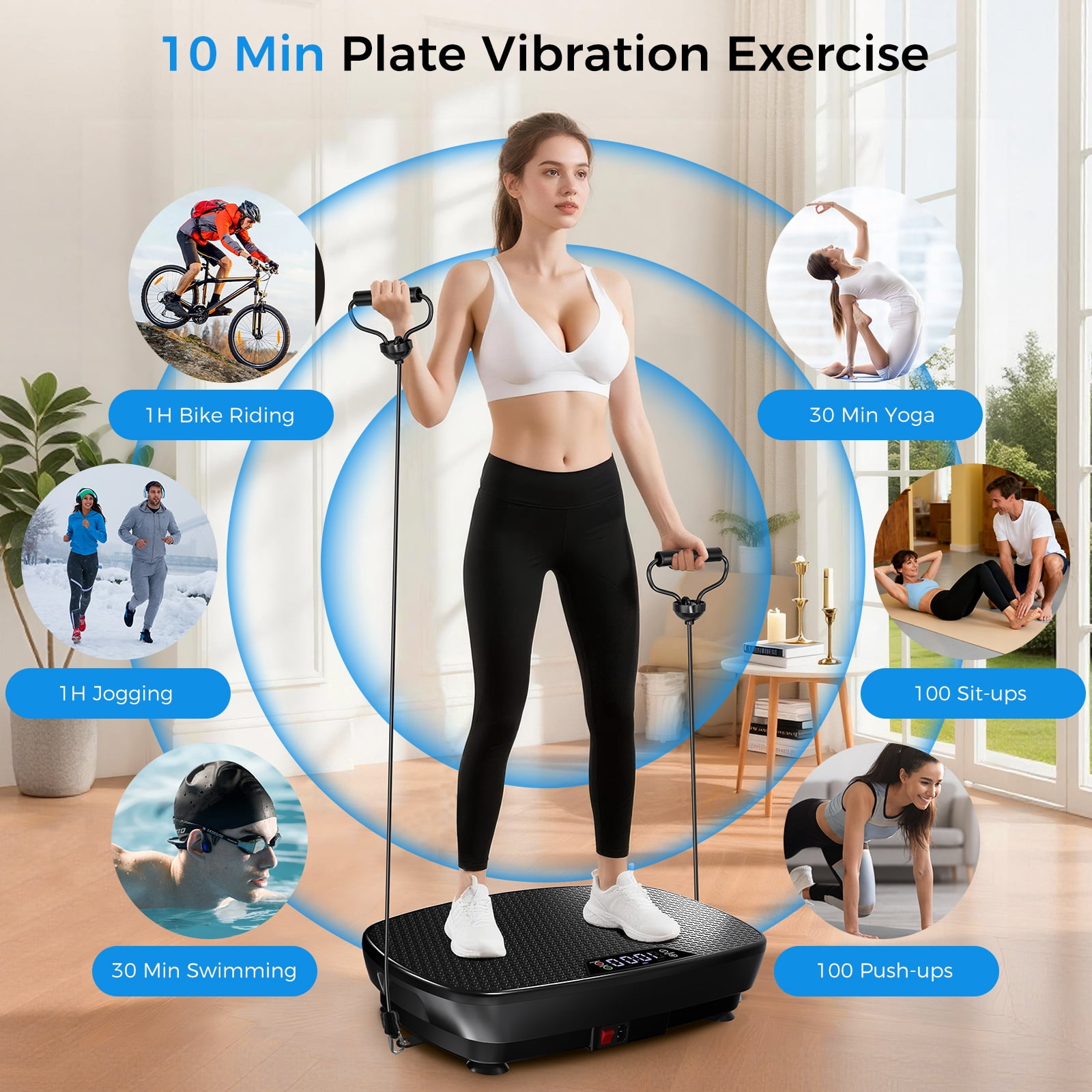 Tomile Vibration Plate Exercise Machine for Home Fitness, Whole Body Vibrate Plate, 400 Lbs Capacity with Resistance Band