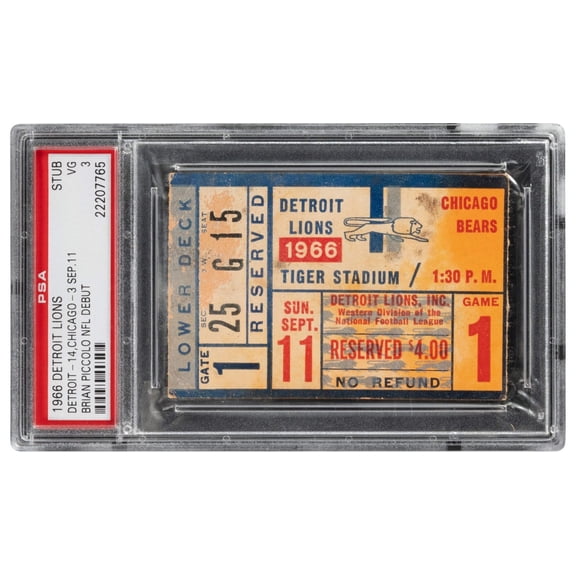 1966 Brian Piccolo NFL Debut Detroit Lions vs. Bears Ticket Stub PSA 3