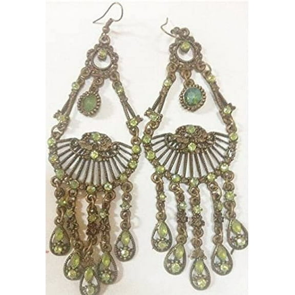 Vintage Style Princess Jasmine Halloween Costume Accessory Earrings Green Bronze 3" Long New