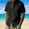 thumbnail image 2 of MIXUE Mens Casual Button Down Shirts Linen Solid Color Stank Short Sleeve Casual Beach Shirt Tops Outwear,Black,XXL, 2 of 8