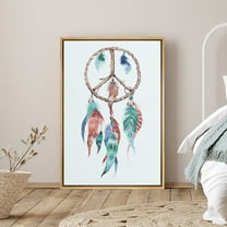 PixonSign Framed Canvas Print Wall Art Peace Dreamcatcher with Red and Blue Feathers Birds Sky Illustrations Modern Art Colorful Multicolor Boho Decor for Living Room, Bedroom - 24"x36" Natural