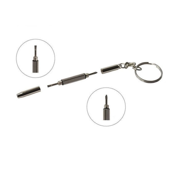 Silver 3 in 1 Keychain Screwdriver, Mini Multi-Bit Tool for Eyeglasses Watch Cell Phone, Portable Aluminum Steel Repair Kit, 1Pcs