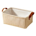 thumbnail image 2 of MMJ Corduroy Storage Basket with Leather Handles Soft Fabric Bin for Nursery Makeup Toys 14.2x10.2x6.3in, 2 of 9