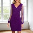 thumbnail image 2 of IWRICH Sparkly Dresses for Women V Neck Mesh Long Sleeve Dress Elegante Prom Dresses Purple XL, 2 of 6