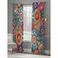 thumbnail image 4 of Boho Teal Flower Sheer Curtains 84 Inch Length 2 Panels Set Window Treatments, Spring Bohemia Chic Red Yellow Floral Rod Pocket Semi Curtains for Living Room/Bedroom/Kitchen Décor, 104"W x 84"L, 4 of 7