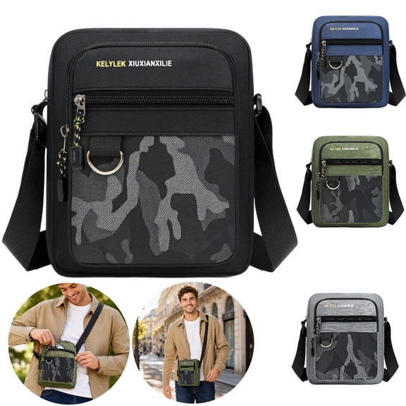 Clossjun Small Messenger Bag For Men Women Water Resistant Adjustable Belt Crossbody Sling bag Fashion Daily Wear Purse For Travel Sports Black